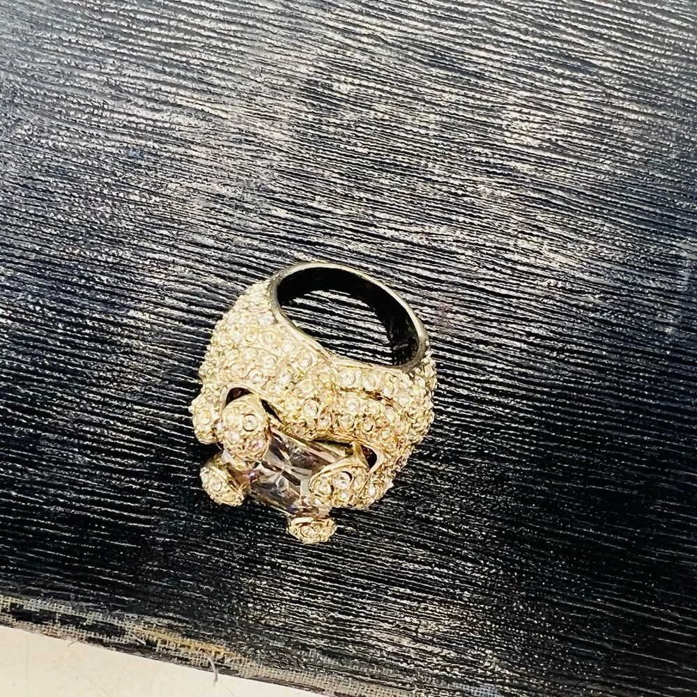 Huge chunky fake diamond cocktail ring paved rhinestones silver tone size 6